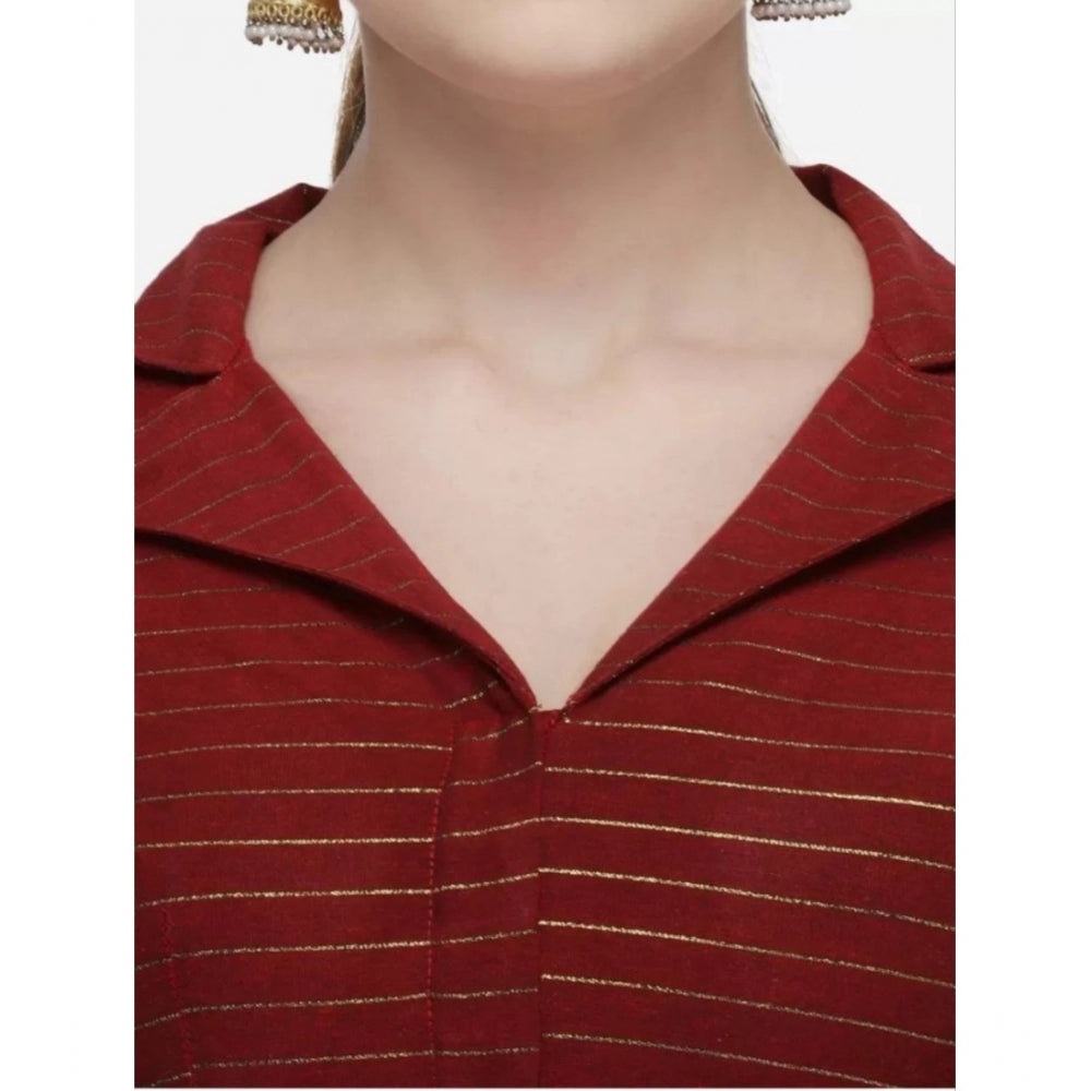 Women's Cotton Striped Readymade Blouse (Maroon, Size: Free Size)