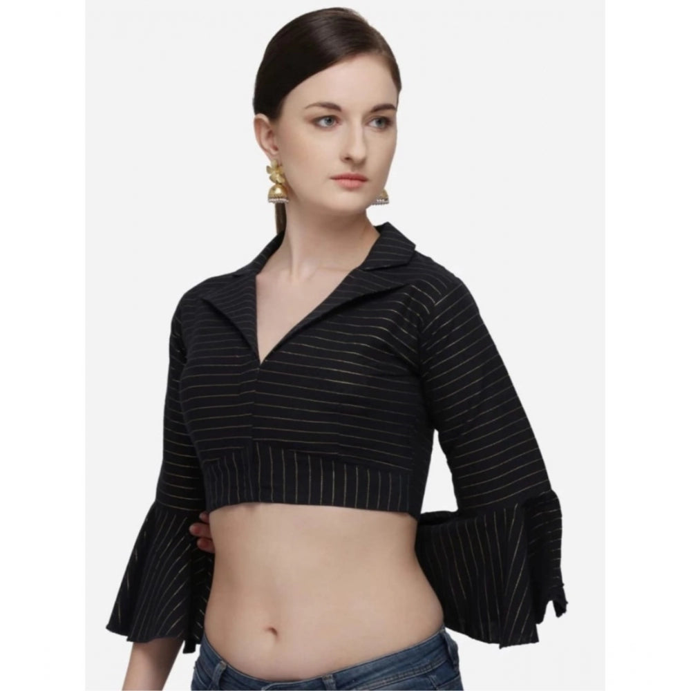 Women's Cotton Striped Readymade Blouse (Black, Size: Free Size)