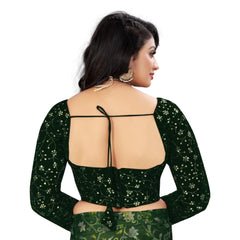 Women's Velvet Embroidery Readymade Blouse (Green, Size: Free Size)