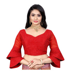 Women's Organza Embroidery Readymade Blouse (Red, Size: Free Size)