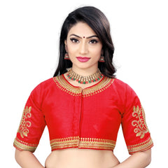 Women's Phantom Embroidery Readymade Blouse (Red, Size: Free Size)