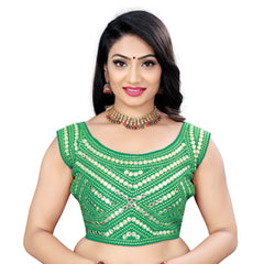 Women's Phantom Embroidery Readymade Blouse (Green, Size: Free Size)