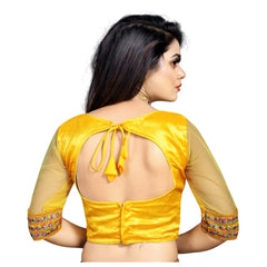 Women's Phantom Silk Embroidery Readymade Blouse (Yellow, Size: Free Size)