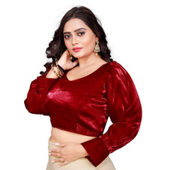 Women's Organza Plain Readymade Blouse (Maroon, Size: Free Size)