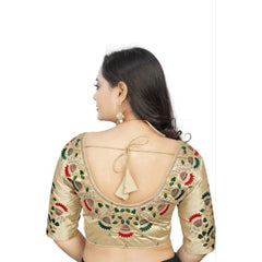 Women's Malai Silk Floral Readymade Blouse (Cream, Size: Free Size)