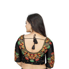 Women's Malai Silk Floral Readymade Blouse (Black, Size: Free Size)