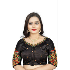 Women's Malai Silk Floral Readymade Blouse (Black, Size: Free Size)