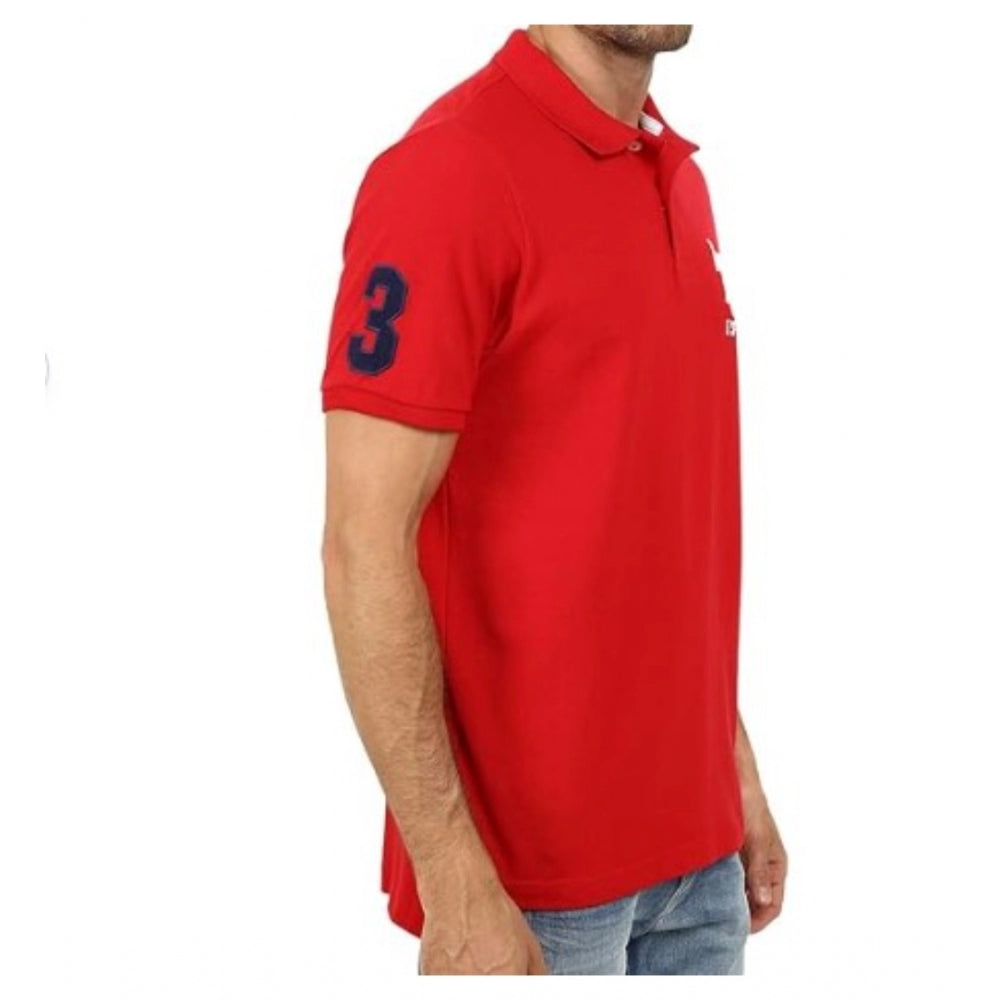 Men's Casual Half sleeve Solid Cotton Polo Neck T-shirt (Red)