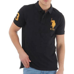 Men's Casual Half sleeve Solid Cotton Polo Neck T-shirt (Black)