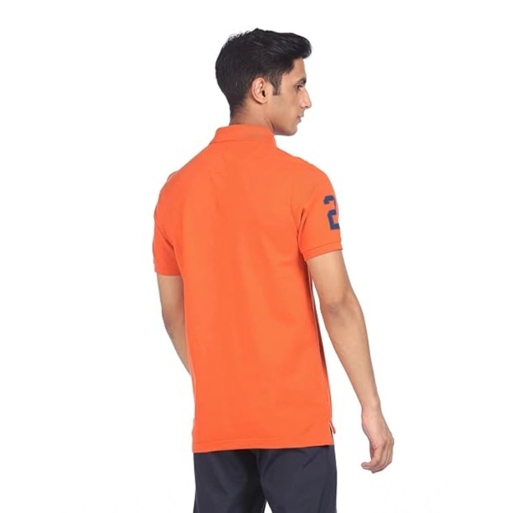 Men's Casual Half sleeve Solid Cotton Polo Neck T-shirt (Orange)