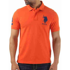 Men's Casual Half sleeve Solid Cotton Polo Neck T-shirt (Orange)