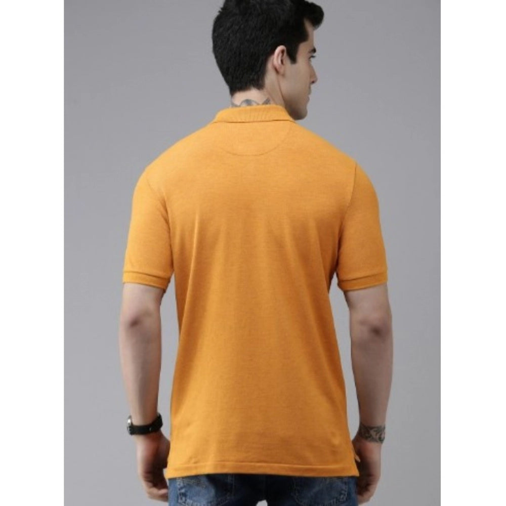 Men's Casual Half sleeve Solid Cotton Polo Neck T-shirt (Mustard)