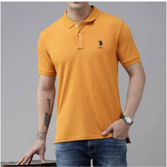 Men's Casual Half sleeve Solid Cotton Polo Neck T-shirt (Mustard)