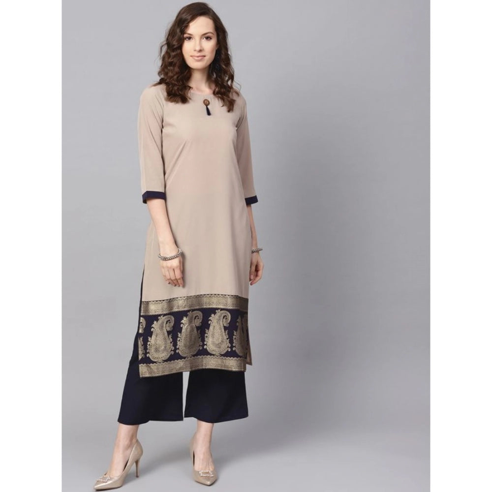 Casual 3-4Th Sleeve Paisley Crepe Kurti And Palazzo Set (Beige)