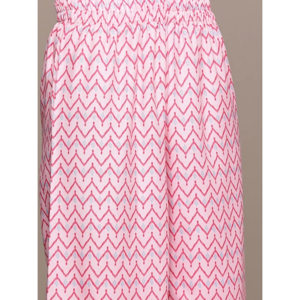 Casual Half Sleeve Geometric Rayon Kurti And Palazzo Set (Pink)