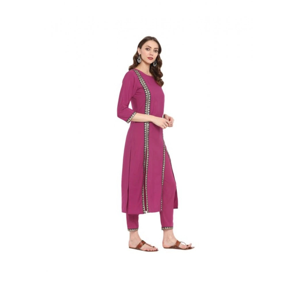 Casual 3-4Th Sleeve Solid Crepe Kurti And Pant Set (Pink)