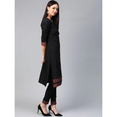 Casual 3-4Th Sleeve Solid Crepe Kurti and Pant Set (Black)