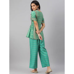 Casual Half Sleeve Geometric Rayon Kurti And Palazzo Set (Green)