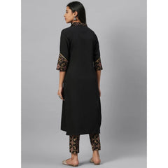 Casual 3-4Th Sleeve Geometric Crepe Kurti and Pant Set (Black)