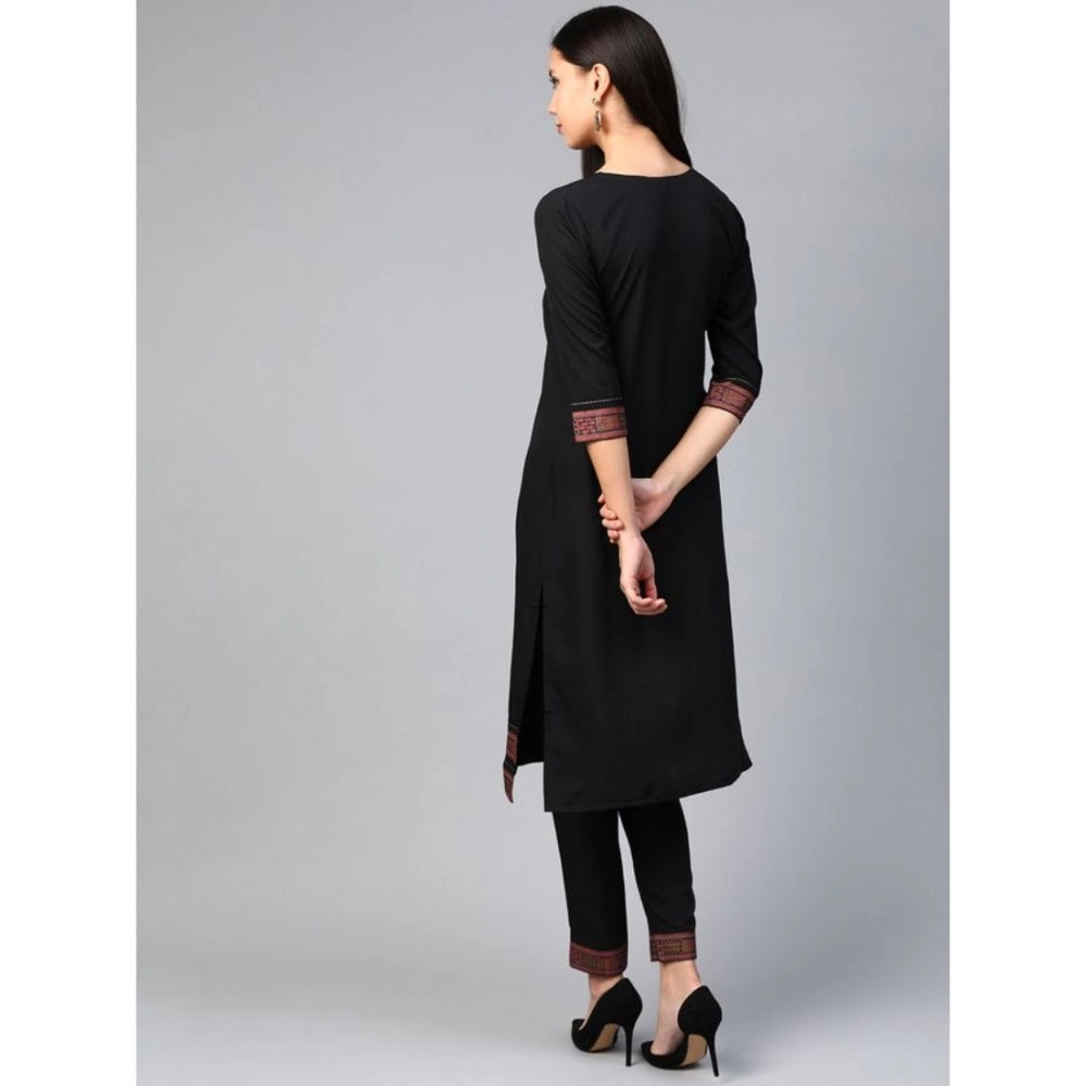 Casual 3-4Th Sleeve Solid Crepe Kurti and Pant Set (Black)