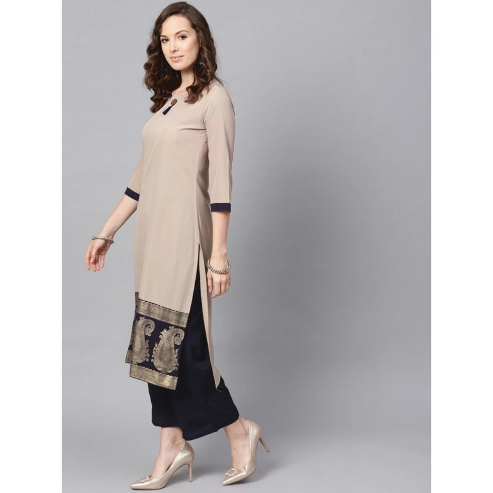 Casual 3-4Th Sleeve Paisley Crepe Kurti And Palazzo Set (Beige)