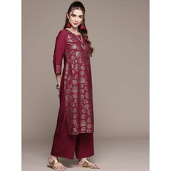 Casual 3-4Th Sleeve Floral Printed Crepe Kurti And Palazzo Set (Dark Pink)