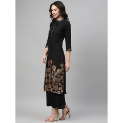 Casual 3-4Th Sleeve Ethnic Motifs Crepe Kurti And Palazzo Set (Black)