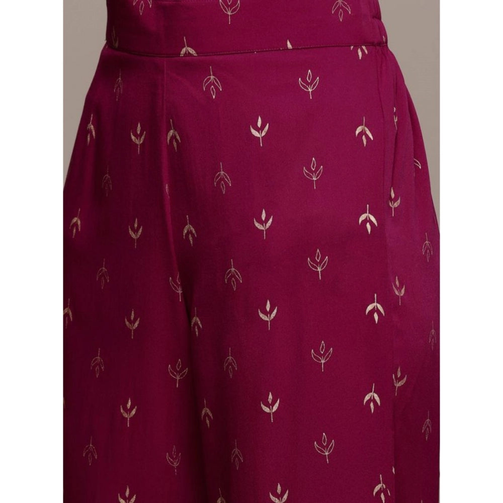 Casual 3-4Th Sleeve Floral /Ethnic Motifs Crepe Kurti And Palazzo Set (Dark Pink)