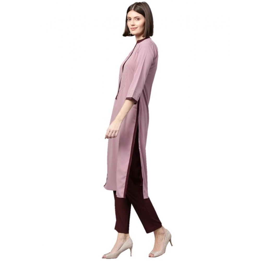 Casual 3-4Th Sleeve Ethnic Motifs Crepe Kurti And Pant Set (Wine)