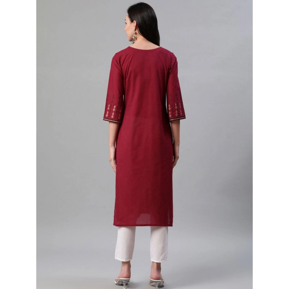 Casual 3-4Th Sleeve Ethnic Motifs Rayon Kurti And Pant Set (Red)