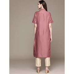 Casual Half Sleeve Solid Chinon Kurti And Pant Set (Brown)