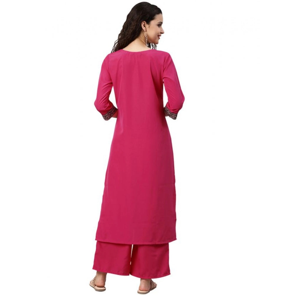 Casual 3-4Th Sleeve Solid Crepe Kurti And Palazzo Set (Pink)