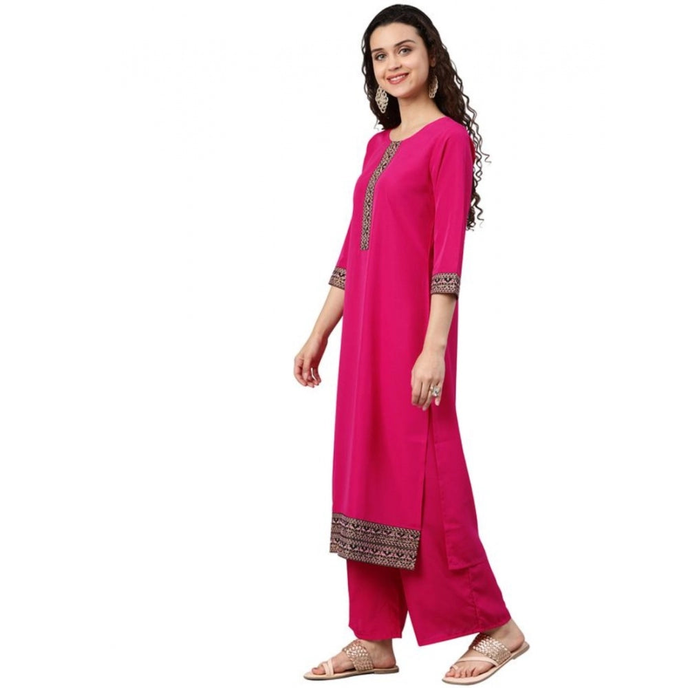 Casual 3-4Th Sleeve Solid Crepe Kurti And Palazzo Set (Pink)