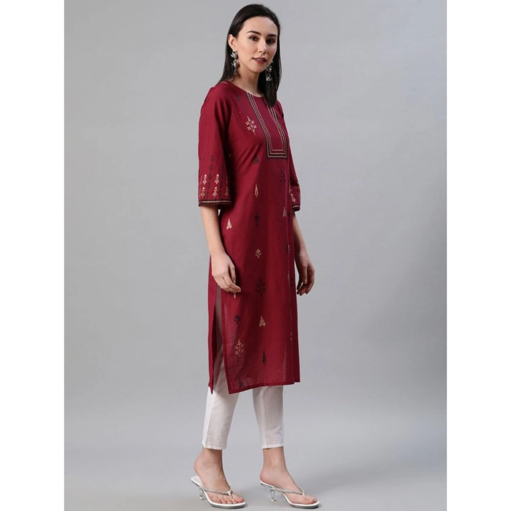 Casual 3-4Th Sleeve Ethnic Motifs Rayon Kurti And Pant Set (Red)