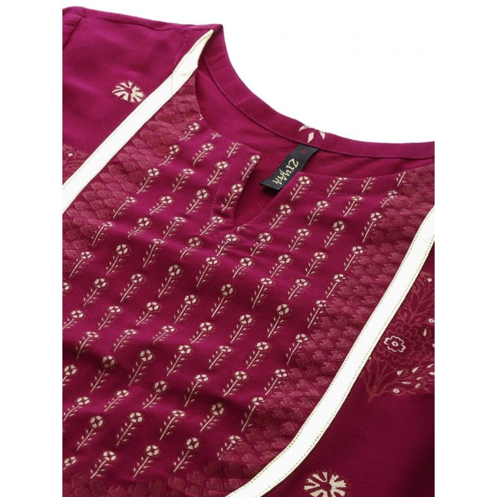 Casual 3-4Th Sleeve Floral /Ethnic Motifs Crepe Kurti And Palazzo Set (Dark Pink)