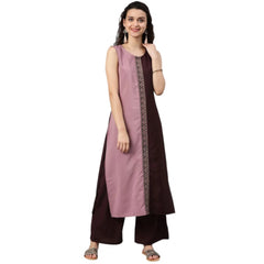 Casual sleeveless Solid Crepe Kurti And Palazzo Set (Brown)