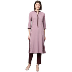 Casual 3-4Th Sleeve Ethnic Motifs Crepe Kurti And Pant Set (Wine)