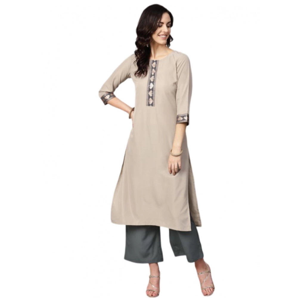 Casual 3-4Th Sleeve Floral Printed Crepe Kurti and Palazzo Set (Beige)