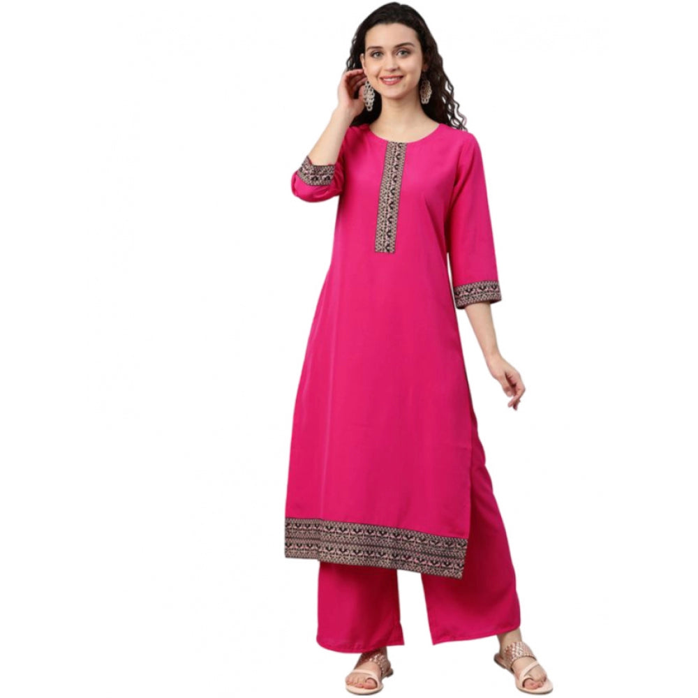 Casual 3-4Th Sleeve Solid Crepe Kurti And Palazzo Set (Pink)