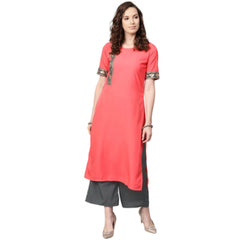 Casual Half Sleeve Floral Printed Crepe Kurti and Palazzo Set (Peach)