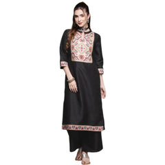 Casual 3-4Th Sleeve Floral Printed Poly Silk Kurti and Palazzo Set (Black)