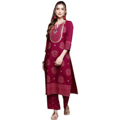 Casual 3-4Th Sleeve Floral /Ethnic Motifs Crepe Kurti And Palazzo Set (Dark Pink)