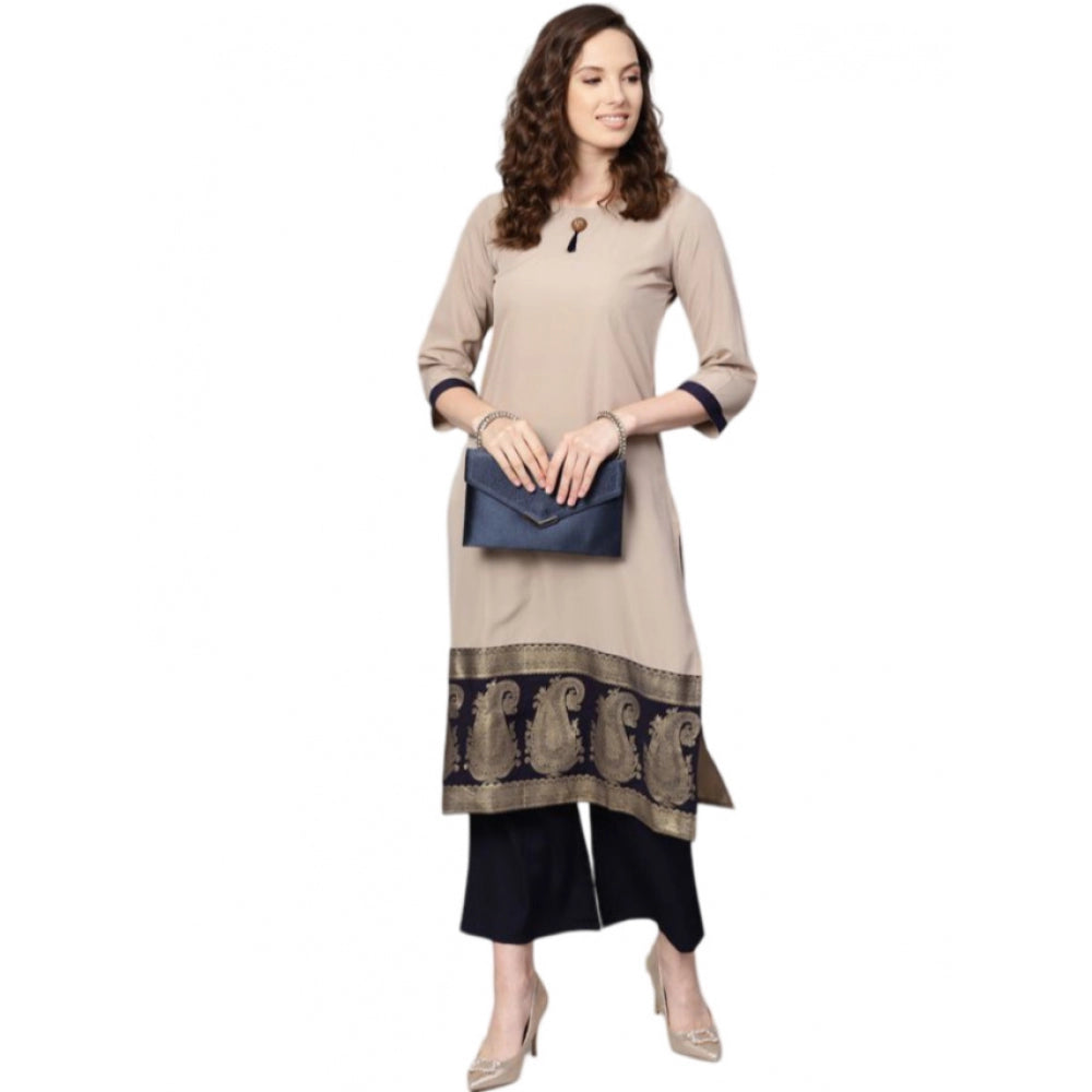 Casual 3-4Th Sleeve Paisley Crepe Kurti And Palazzo Set (Beige)