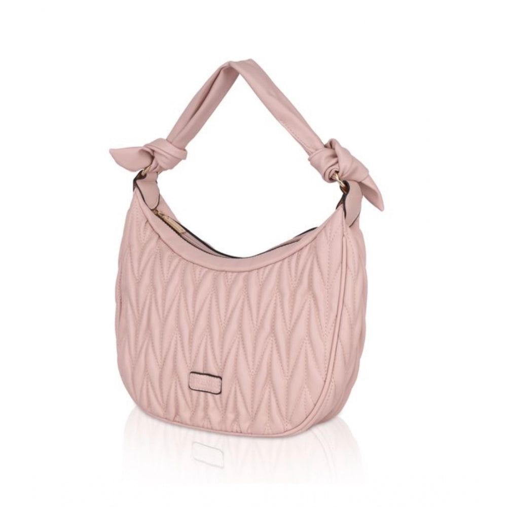 Vegan Leather Textured Handbag (Pink)