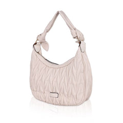 Vegan Leather Textured Handbag (Beige White)