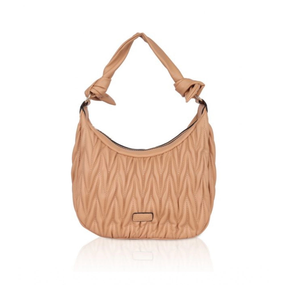 Vegan Leather Textured Handbag (Beige)