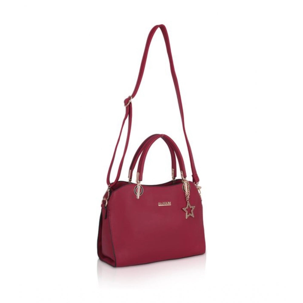 Vegan Leather Solid Handbag (Maroon)