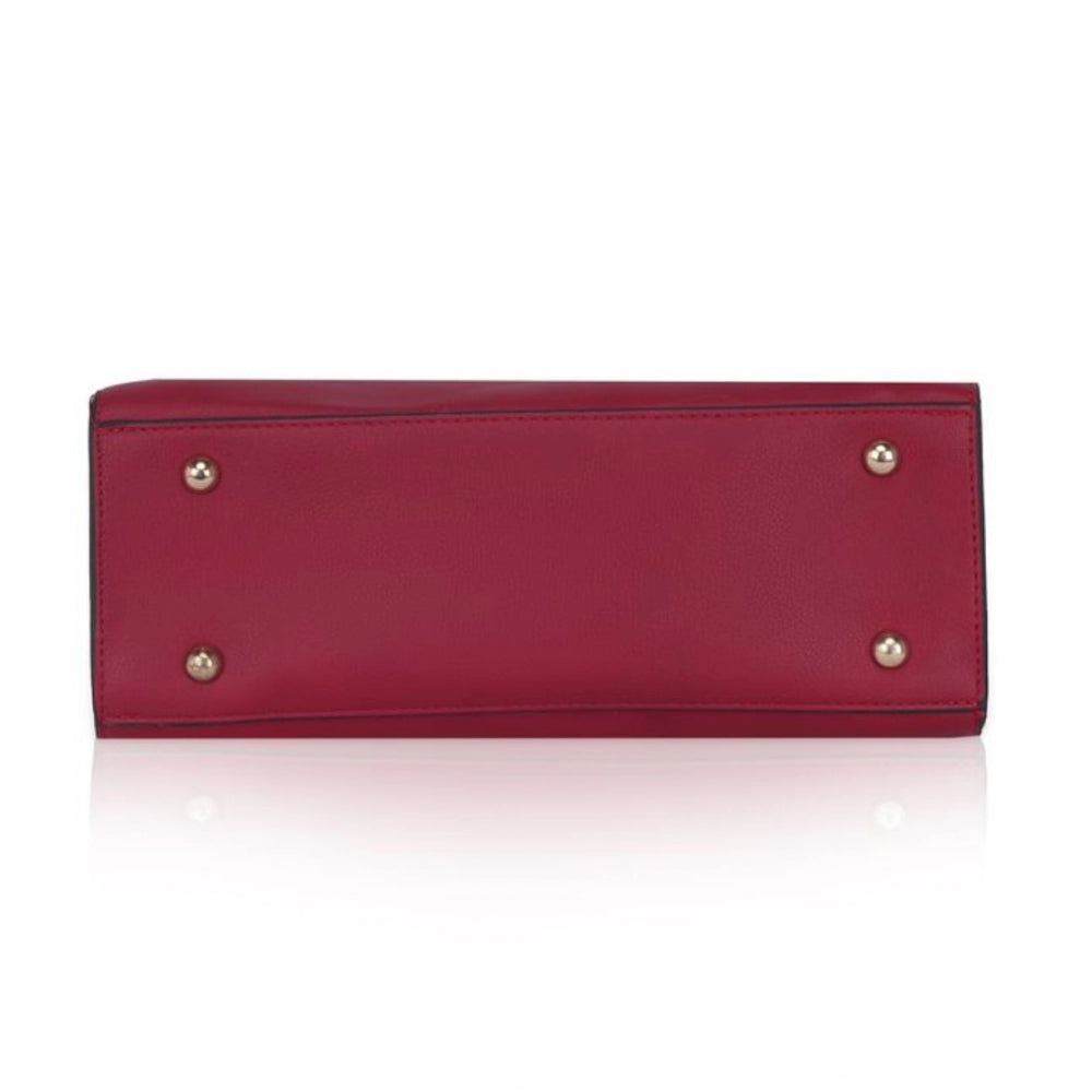 Vegan Leather Solid Handbag (Maroon)