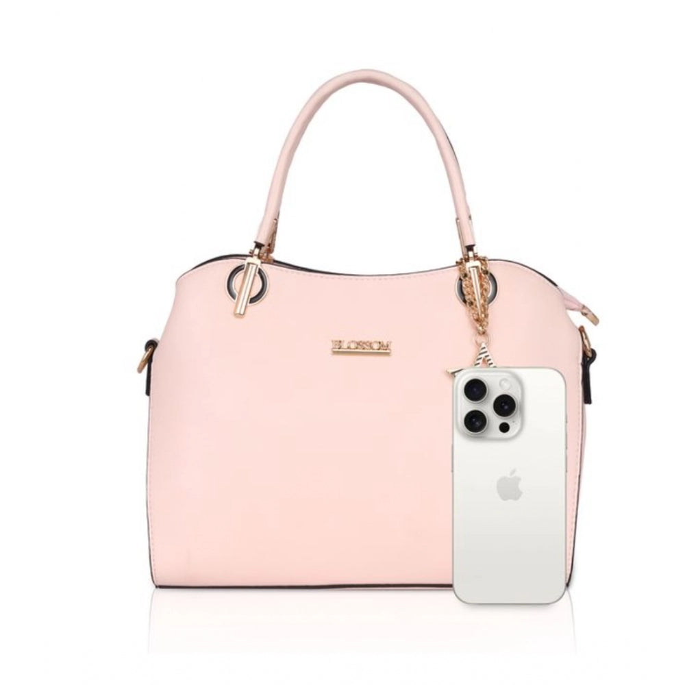 Vegan Leather Solid Handbag (Pink)