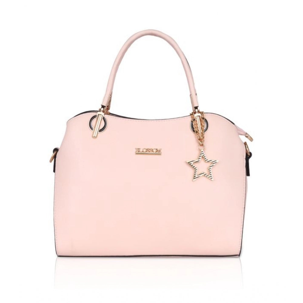 Vegan Leather Solid Handbag (Pink)